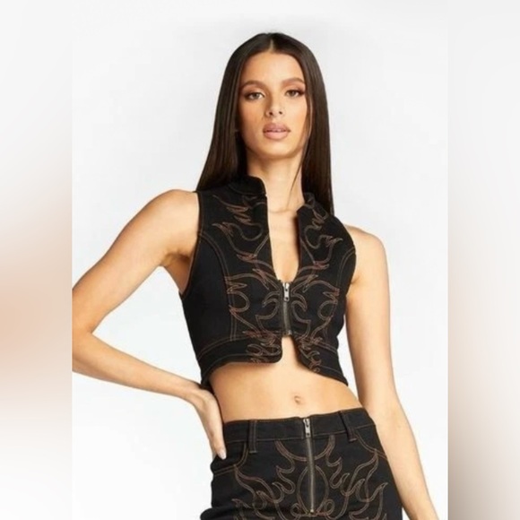 I.AM.GIA Iconic Arielle Flame Embroidered Western Rocker Festival Denim Vest S - Picture 2 of 9